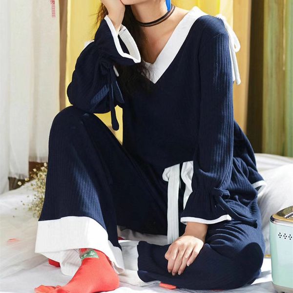 

princess sweet lolita pajamas korean bow tie lounge leisure students simple cotton pajamas loose fashion women mhh nk106, Black;red