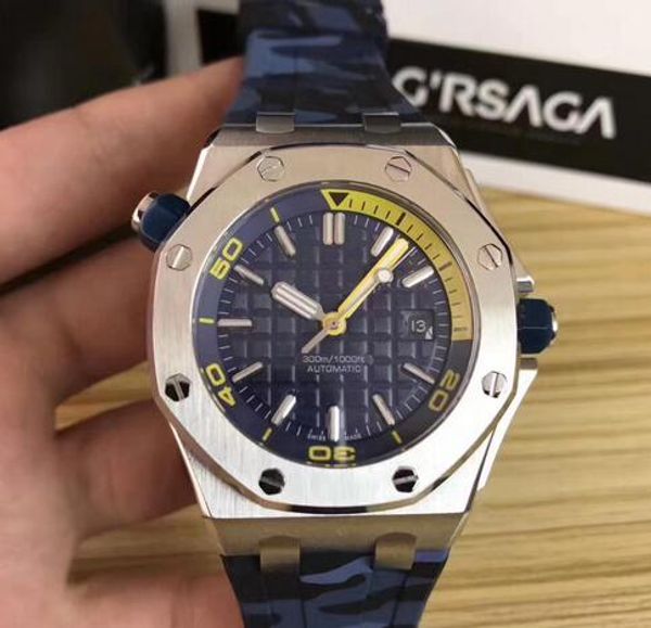 

Watch pecial camouflage rubber band ilver tainle teel automatic mechanical 15710 t men men watch watche
