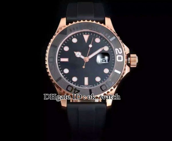 

высокое качество горячей продажи 40 мм 116655 черный циферблат азиатских 2813 автоматические мужские часы черный каучуковый ремешок розовое, Slivery;brown