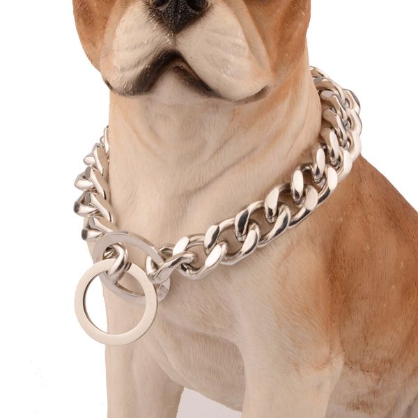 

dogs heavy metal chain 16mm silver stainless steel curb cuban link chain dog collar puppy training collars 12-32