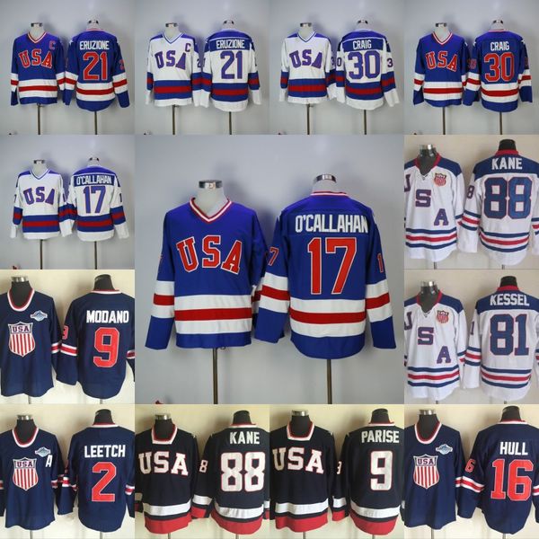 

1980 Miracle On Ice Hockey Jersey 17 Jack O'Callahan 21 Mike Eruzione 30 Jim Craig 88 Patrick Kane 9 Zach Parise Mens Hockey Jerseys