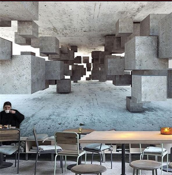 

3d extend pace cement wall paper ticker coffee hop bar decoration mural per onality geometry background bardian creative 35mn bb
