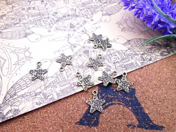 

225pcs--14*12mm antique bronze little star just for you two side pendants charms, Bronze;silver