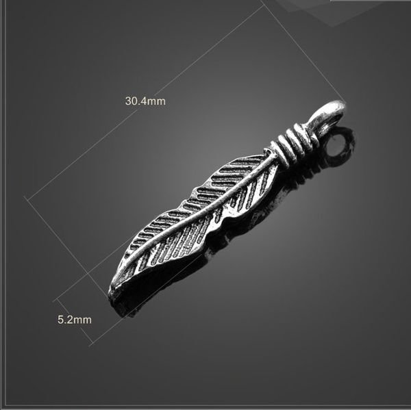 

высокое качество 20 шт. / лот 5.2 мм * 30.4 мм античное серебро перо оперение подвески птица ювелирные изделия делая оптом, Bronze;silver