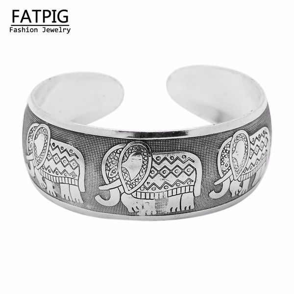 

whole salebeautiful tibetan tibet silver vintage elephant pattern bangle cuff bracelet women gift, Black