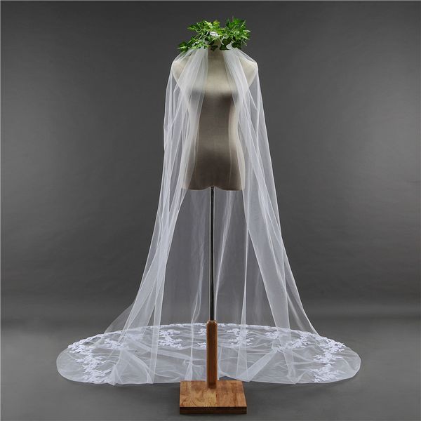 

2018 new long white ivory wedding veil appliques lace beaded bridal veils bride wedding accessories for wedding dresses qc1189, Black