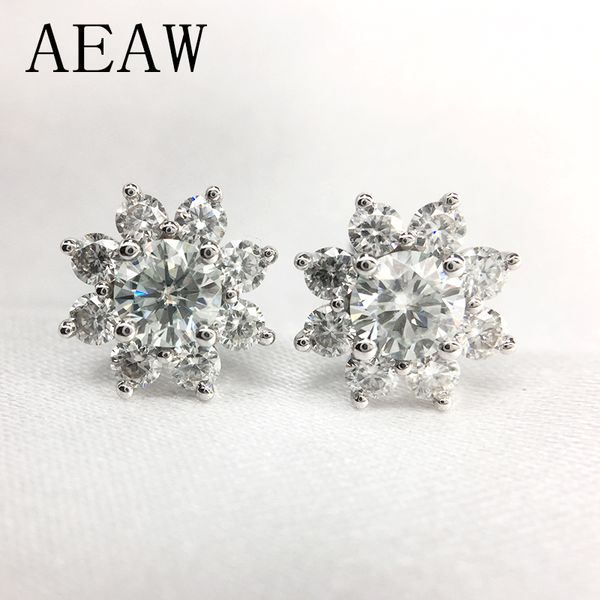 

0.6 cttw round excellent loose 3mm moissanite earrings 14k white gold flower stud earrings for women moissanite jewelry, Golden;silver