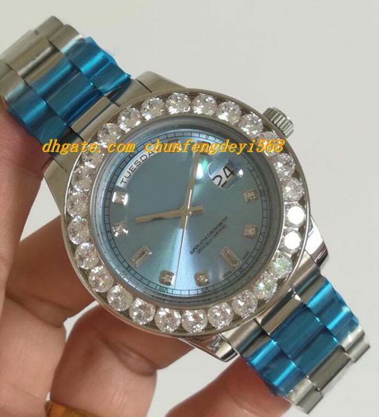 

luxury watches ice blue roman dial bigger diamond bezel watch chest 43mm automatic fashion brand men's watch wristwatch, Slivery;brown