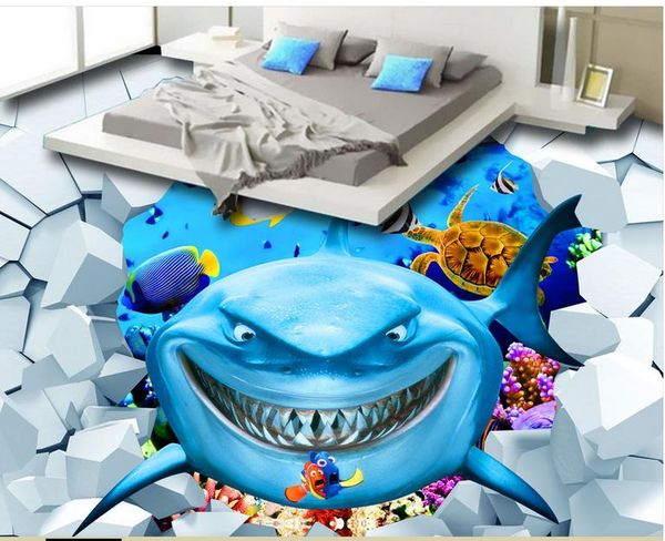

ocean world shark outdoor 3d three-dimensional painting floor tiles pvc vinyl flooring bathroom