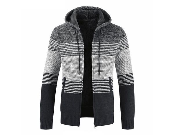 

2018 FW Mens Knit Cardigans Silm Contrast Color Hooded Jackets 4 Colors Long Sleeve Fleeced Sweaters for Male M - 3XL