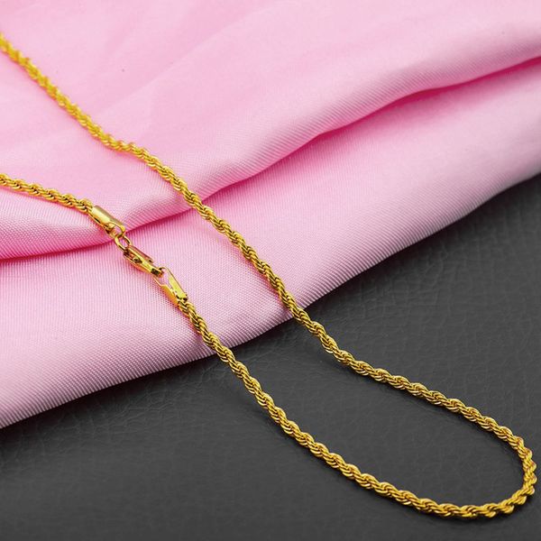 2 mm dünne Seilkette aus 18-karätigem Gelbgold für Damen und Herren im klassischen Stil, modische Halskette, 61 cm lang