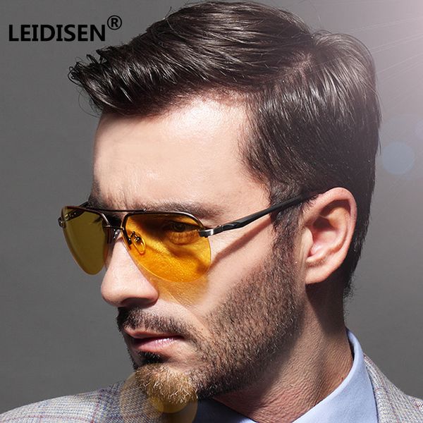 

leidisen brand aluminum magnesium alloy men's polarized car driving sunglasses glasses anti glare night vision goggles eyewear, White;black