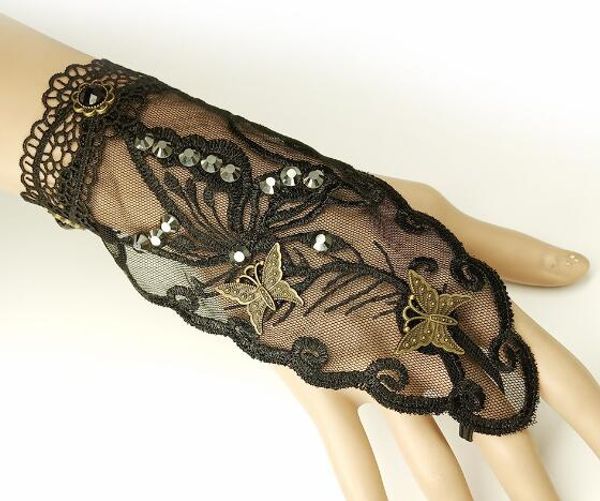 

new european and american retro style butterfly crystal diamond bracelet ladies fashion black lace bracelet fashion classic delicate ele, Golden;silver
