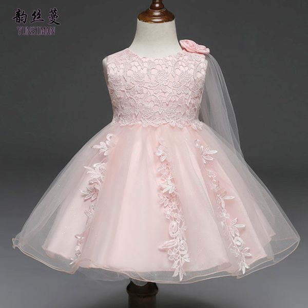 Acheter Robes De Fille De Bébé 3 6 9 12 18 24 Mois Robe De Mariée En Dentelle Blanche Fleur Princesse Premier Anniversaire Fille Nouveau Né Robe De