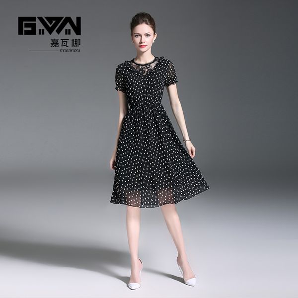 

new style,stringy selvedge short sleeve,elastic waist,fashion lace splicing,printed chiffon dress.office lady and party dresses, Black;gray
