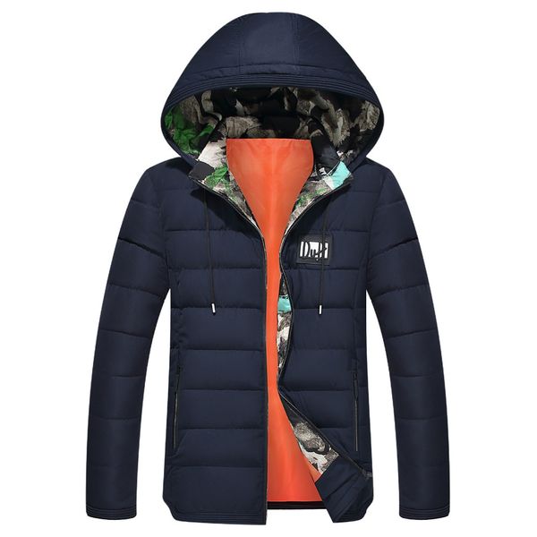 

2018 brand men's clothing winter jacket with hoodies outwear warm coat male solid winter coat men casual warm jacket, Black