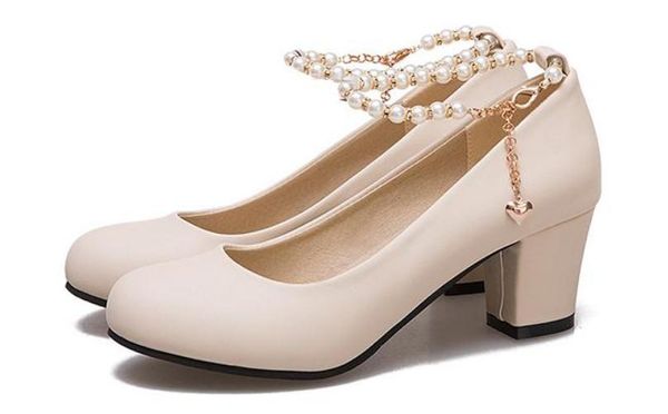 

women shoes in spring and autumn shallow mouth high coarse heel round head, Black