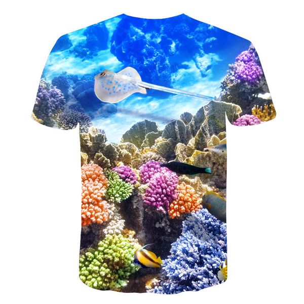

drop shipping short sleeve o-neck summer thin tees women men landscape scenery t shirt sea wave 3d print tshirt, White;black