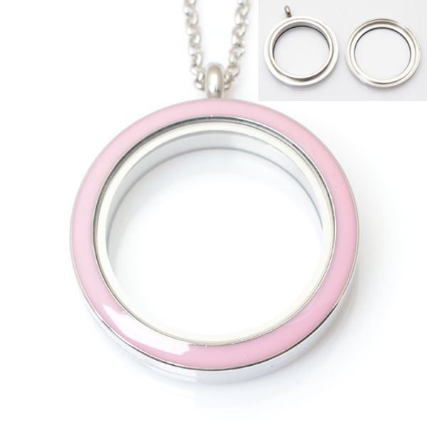 

30mm stainless steel round twist floating lockets, more colors with 50-55cm chain, Black