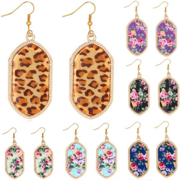

Sexy Leopard Printing Gold Earrings Vintage Original Brand Geometry Gem Stone Earrings For Women Banquet Party Jewelry