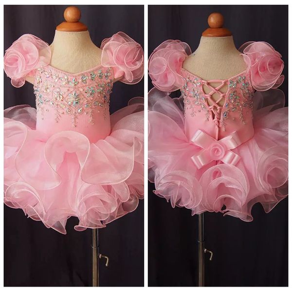 

2019 off shoulder girl pageant cupcake dresses infant beaded mini short organza skirts toddler girls birthday special occasion gowns beaded, White;red
