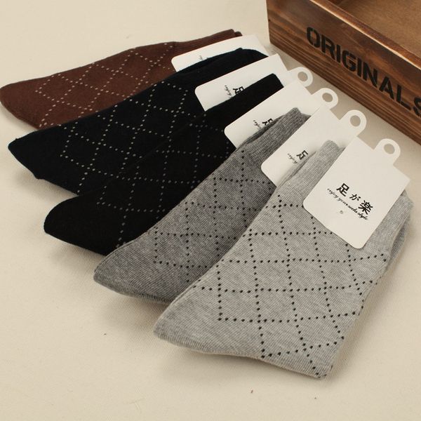 

men's business plaid print 5 colors combed cotton short socks zdl057, Black