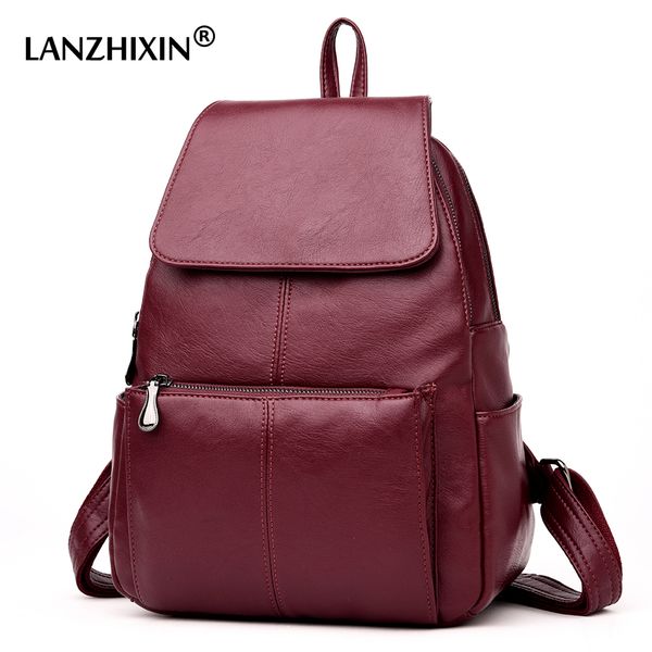

lanzhixin women leather backpacfor women vintage school bag for college girls travel bag backpacfor student back pack 6021