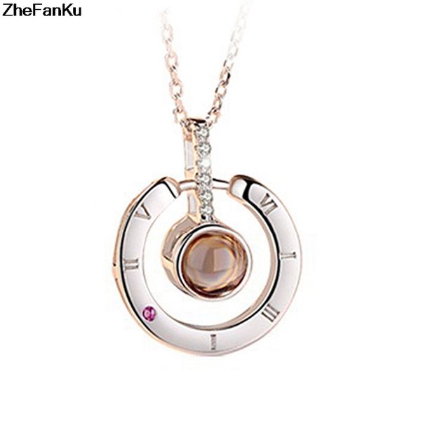 

fashion charm women 100 languages i love you memory necklace rose gold roman numerals crystal pendant necklace, Silver