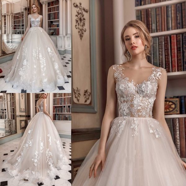 

lace-up свадебные платья с бисером блестками линия свадебные платья кружева аппликация v sheer шеи vestidos de novia, White