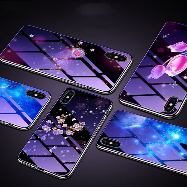 

new luxury plating blue light for iphone x glass case tempered glass phone case for s8 protecive phone cover