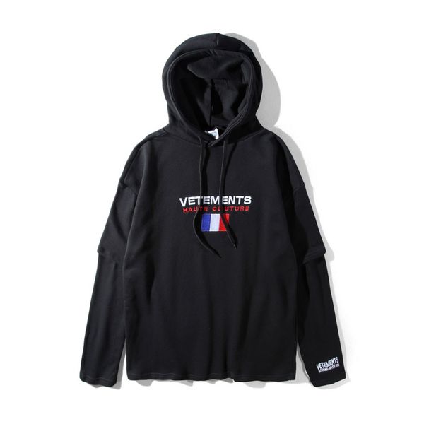 

winter vetements men hoodies hip hop france flag vetements embroider hoodies pullover black designer sweatshirts s-xl