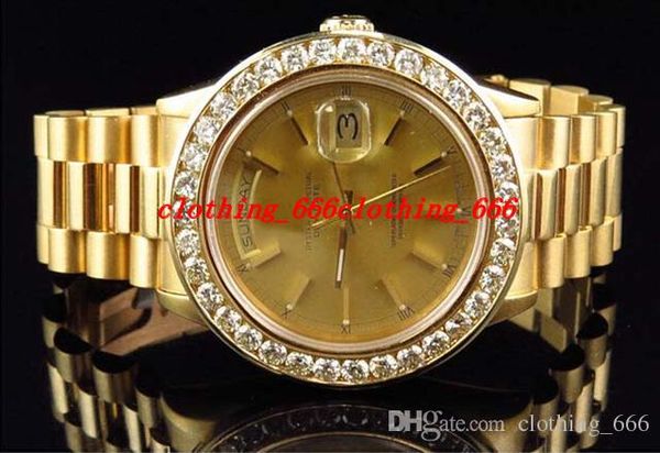 

selling factory supplier luxury 18038 18k yellow gold diamond watch automatic mens men's watch watches, Slivery;brown