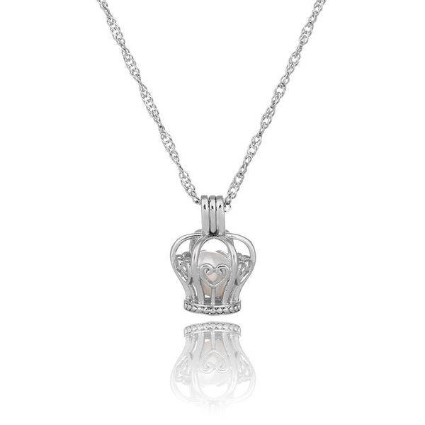 

fashion jewelry boutique crown designed costume jewelry silver color pearl cage pendant