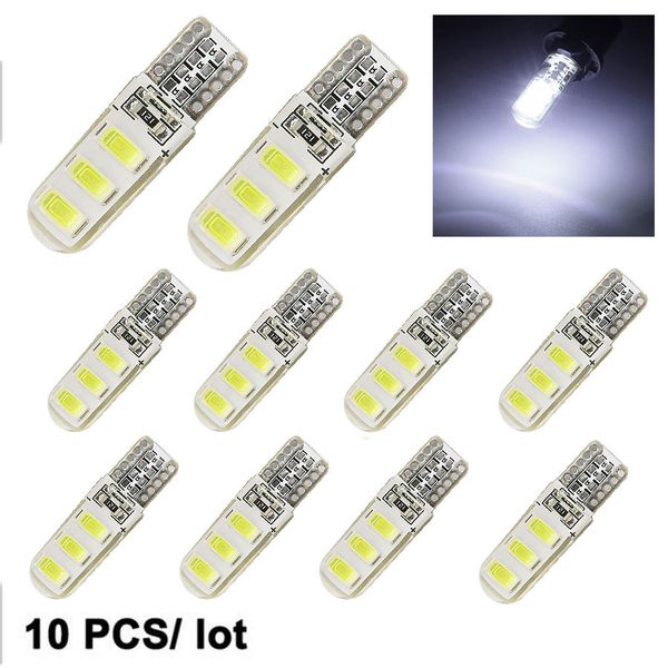 

10pcs t10 car bulbs w5w 5630 6 led cob soft gel car auto canbus error wedge license plate side marker light bulb turn signal lamps
