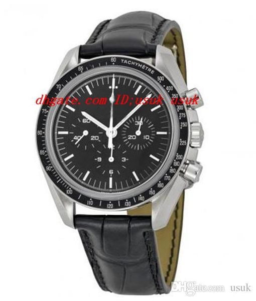 

luxury wristwatch fashion watch professional moonwatch chronograph black dial black leather men's watches 31133423001002 42mm mens watc, Slivery;brown
