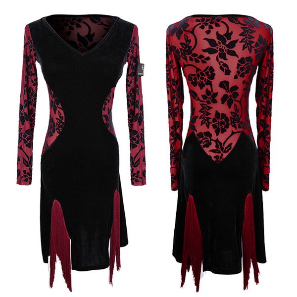 

transparent latin dance dress for practice women latin salsa dress modern dance costumes wear cha cha, Black;red