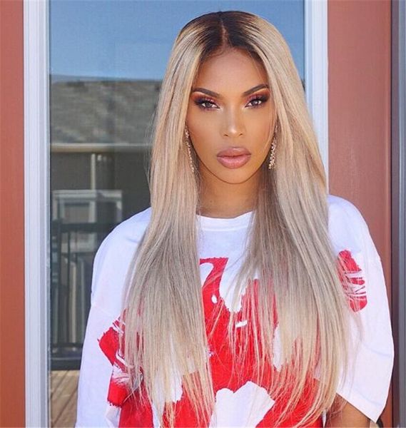 100 Human Hair Full Lace Blonde Wig Ombre Color 1b 613 Two Tone