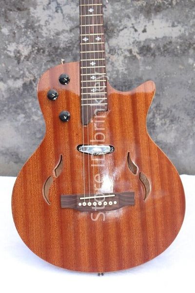 

brinkley custom brown semi-hollow electric guitar with rosewood fretboard,chrome hardware,cream binding body and neck,ing