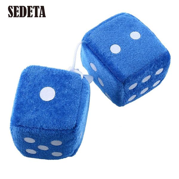 

pair blue fuzzy plush dice dots rear mirror hangers vintage car auto accessories*rear view mirror car decoration