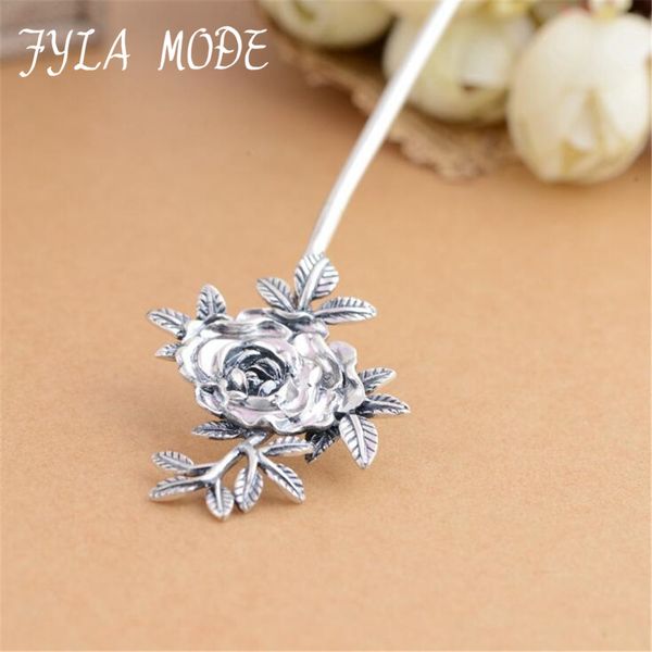

women 925 sterling silver hair stick pin handmade carved flower thai silver stylish vintage blossom and riches hair sticks, Slivery;golden