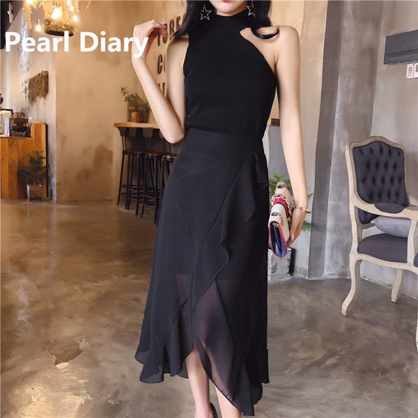 

summer off-the-shoulder neckline skirt + chiffon high-waisted fishtail skirt suit for women leisure suit wholesale 0239, White