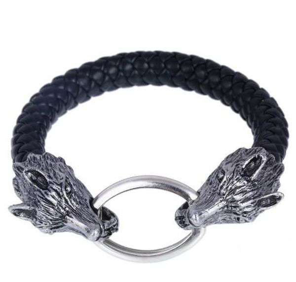 

new arrival men stainless steel leather bracelets men jewelry male wolf head charms bracelets bangles wristband pulseira, Golden;silver