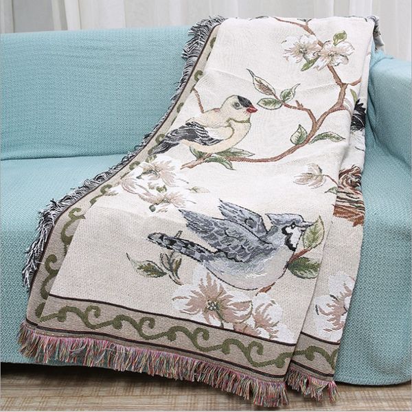 

flowers and birds cotton blanket knitted multi-function thread blanket beds couch floor mat tablecloth decorative sofa blankets