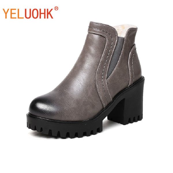 

33-42 ankle boots for women big size women winter boots platform 2018 female winter shoes 8 cm, Black