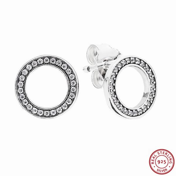 

925 sterling silver forever stud earrings for women jewelry feature circular design embellished with shimmering clear cz fle038, Golden;silver