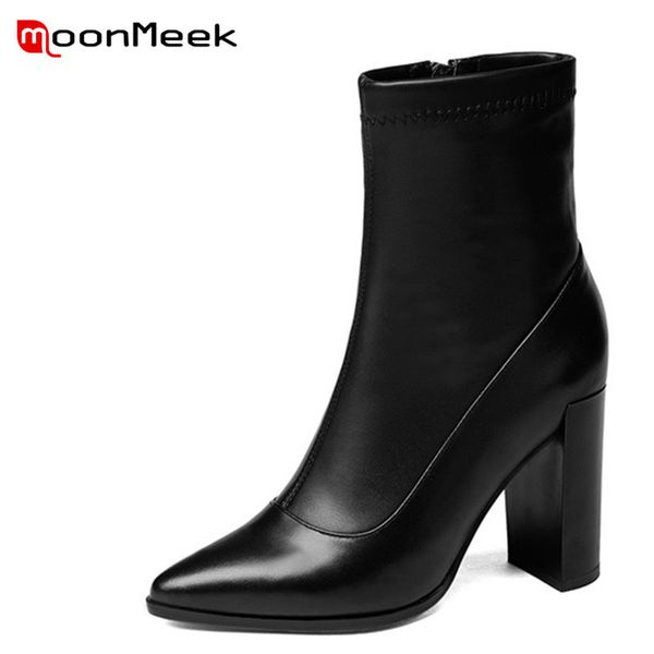 

moonmeek 2018 new arrive autumn winter women boots popular ladies genuine leather boots elegant super high heels mid calf, Black
