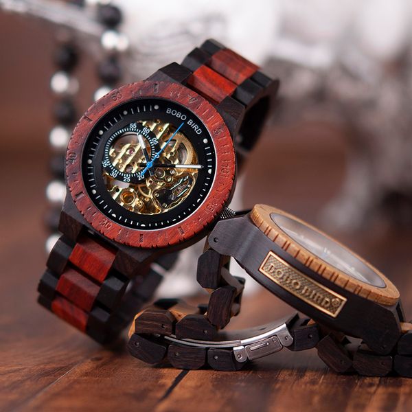 

relogio masculino bobo bird mechanical watch men wood wristwatch automatic customized gift for dad, Slivery;brown