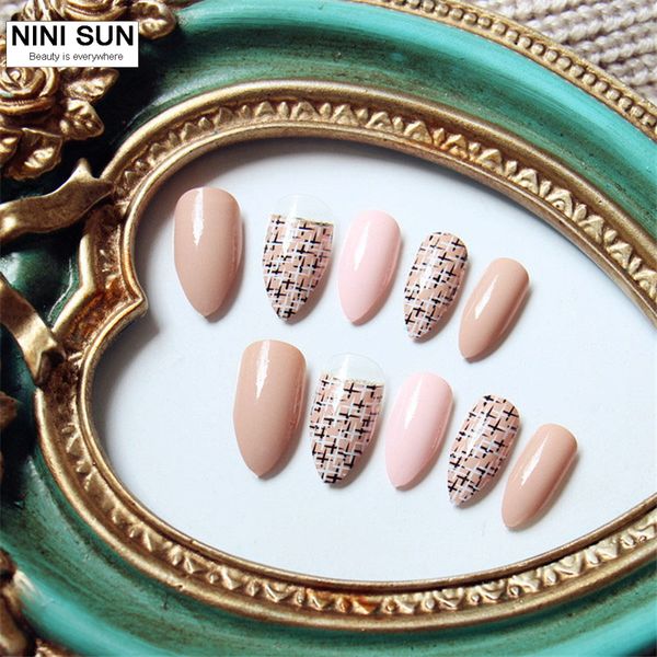 

2017 new stiletto nails french acrylic false nail tips nail art fake nails tools for woman beauty, Red;gold