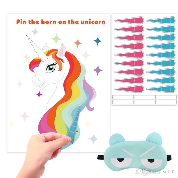 Cartoon Wall Sticker Pin The Horn In Unicorn Poster Gioco per bambini Dare benda sull'occhio Forniture per ornamenti per feste 15 3hb ff