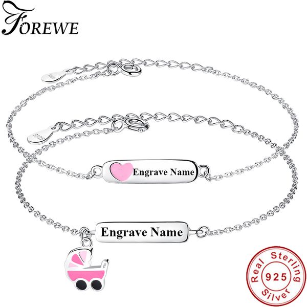 

customize engraved name bracelet personalized jewelry 925 sterling silver enamel heart bracelets for children baby girls, Black